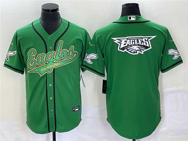 Mens Philadelphia Eagles Green Team Big Logo Cool Base Stitched Baseball Jersey